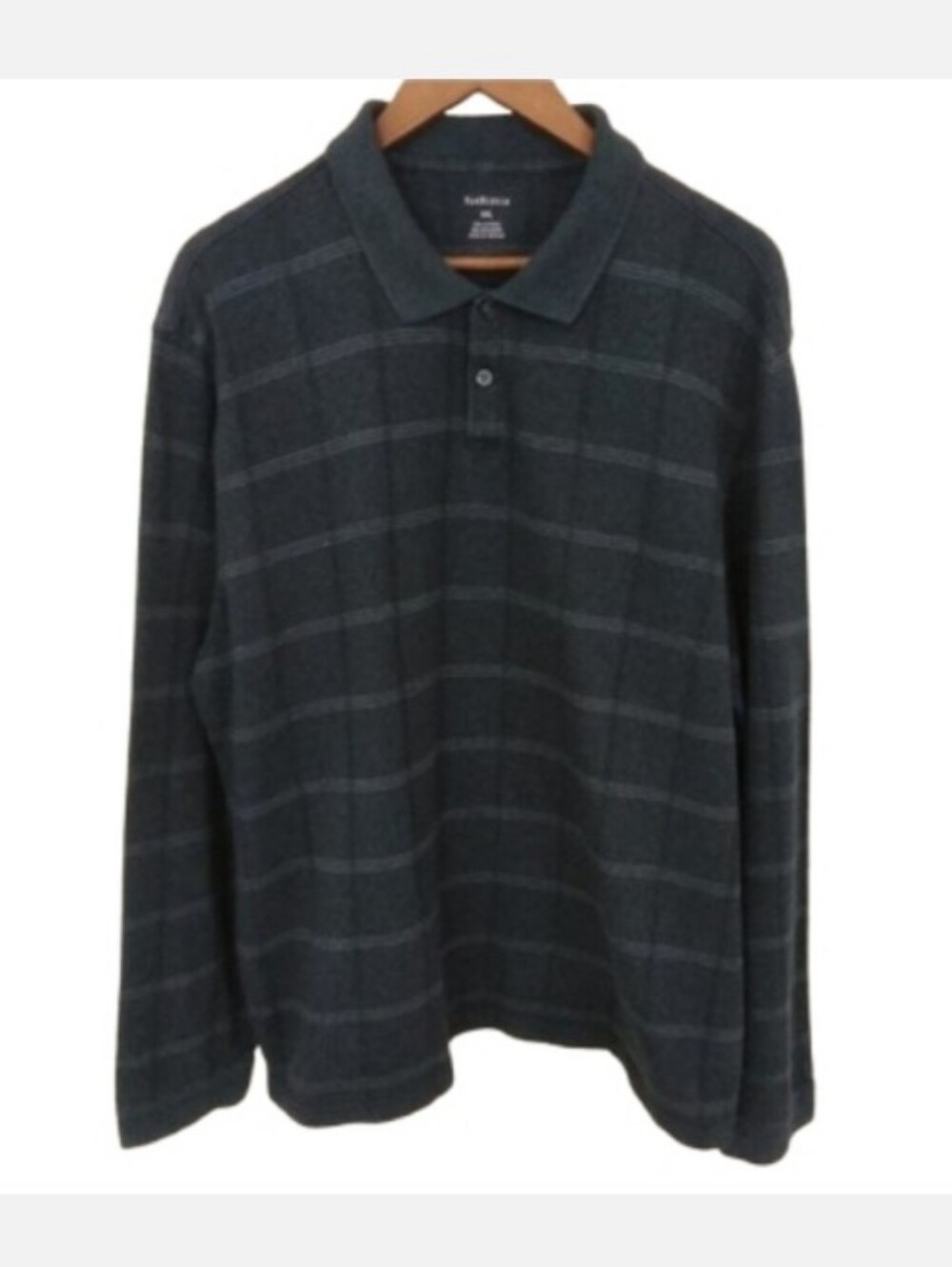 Van Heusen Flex Men's Long Sleeve Jaspe Windowpane Polo Shirt Top Size XXL